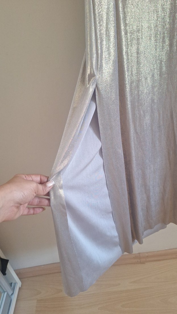 Stradivarius Uzun Askılı Drapeli Gold Kadın Elbise - Görsel 3