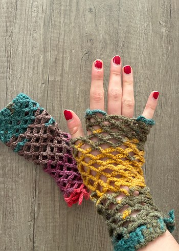 Renkli Örgü Bohem Kadın Eldiveni - Görsel 2