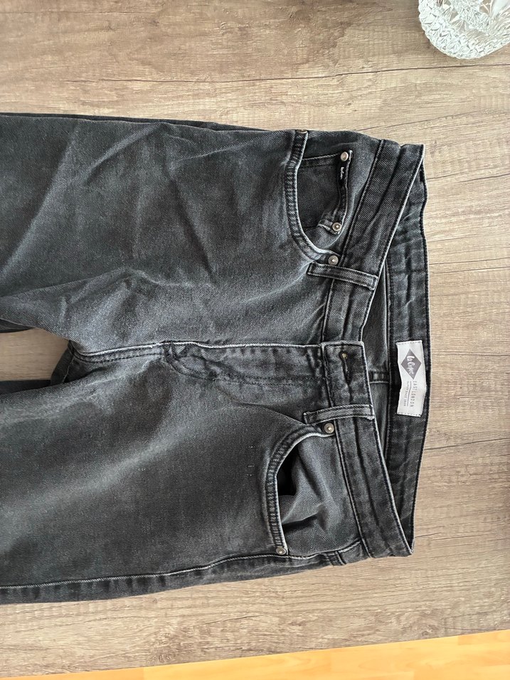 Gri Düğmeli Unisex Kot Pantolon - Görsel 2