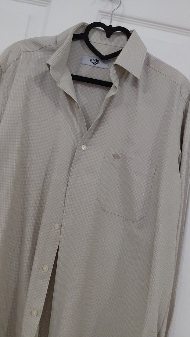 Bej Düğmeli Uzun Kollu Erkek Gömlek - Görsel 3