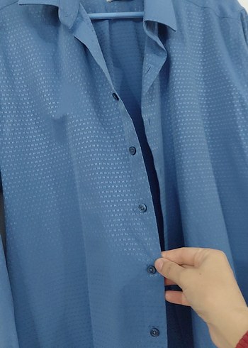 Mavi Erkek Gömlek, Düğmeli, Uzun Kollu - Görsel 3