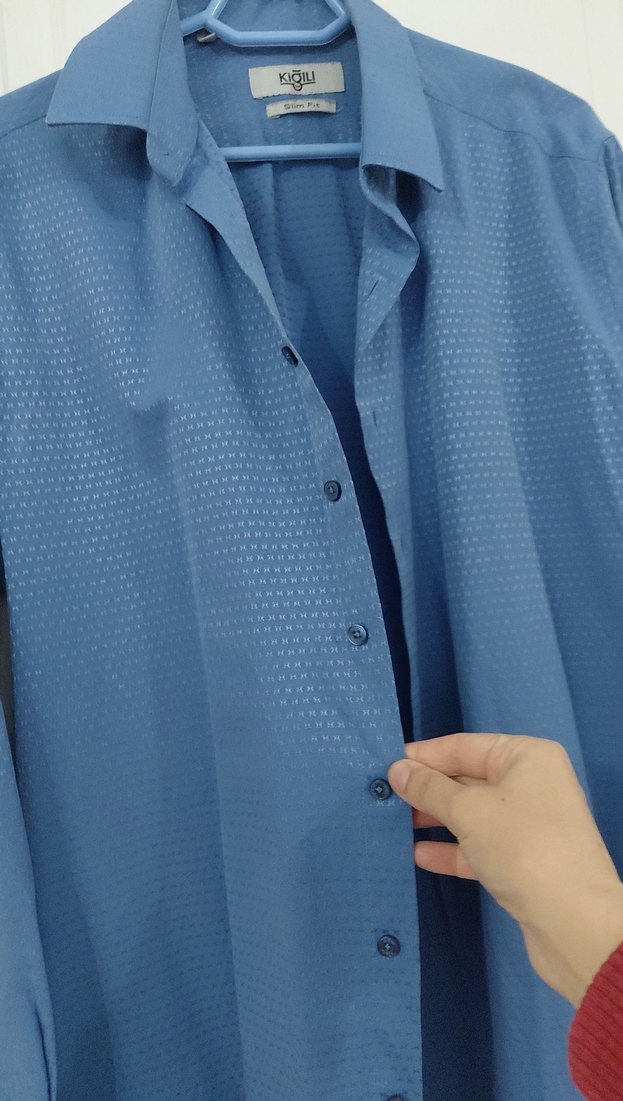 Mavi Erkek Gömlek, Düğmeli, Uzun Kollu - Görsel 3