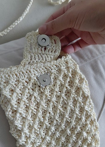 Beyaz Örgü Kadın Çapraz telefon çantası - Görsel 2