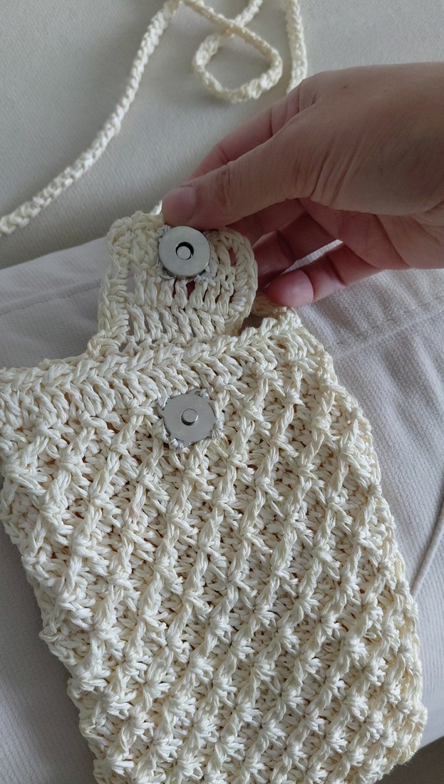 Beyaz Örgü Kadın Çapraz telefon çantası - Görsel 2