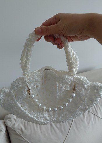 Dantel Detaylı Beyaz Örgü Kadın Çanta - Görsel 2