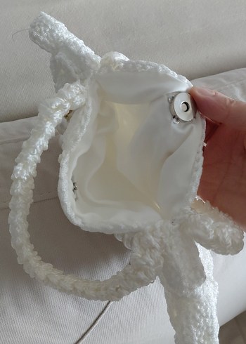 Dantel Detaylı Beyaz Örgü Kadın Çanta - Görsel 3