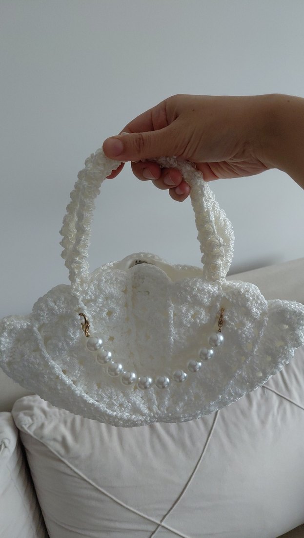 Dantel Detaylı Beyaz Örgü Kadın Çanta - Görsel 2