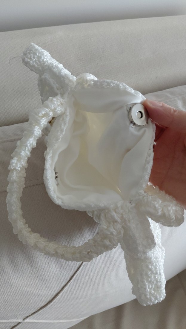 Dantel Detaylı Beyaz Örgü Kadın Çanta - Görsel 3