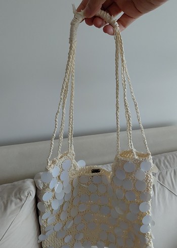 Beyaz Bohem Dantel Detaylı Örgü Kadın Çanta - Görsel 2
