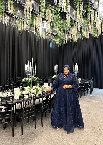 Bohem Tarzı Lacivert Uzun Drapeli Kadın Abiye - Görsel 7