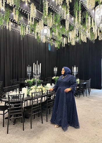 Bohem Tarzı Lacivert Uzun Drapeli Kadın Abiye - Görsel 4