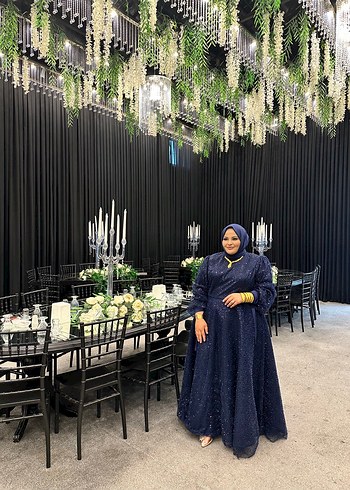 Bohem Tarzı Lacivert Uzun Drapeli Kadın Abiye - Görsel 5