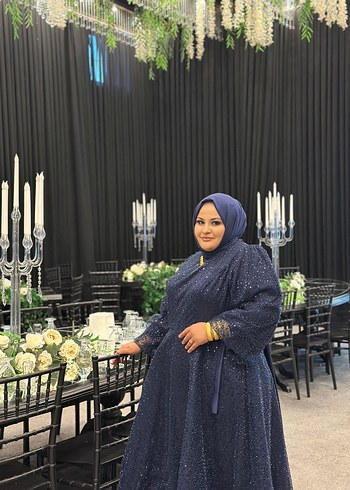 Bohem Tarzı Lacivert Uzun Drapeli Kadın Abiye - Görsel 8