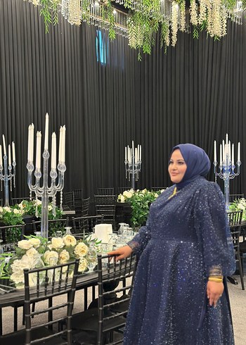 Bohem Tarzı Lacivert Uzun Drapeli Kadın Abiye - Görsel 2