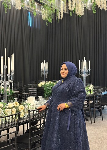 Bohem Tarzı Lacivert Uzun Drapeli Kadın Abiye - Görsel 9