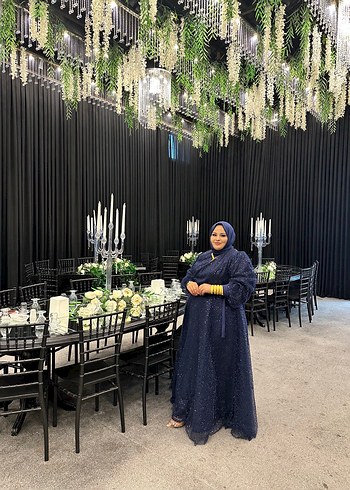 Bohem Tarzı Lacivert Uzun Drapeli Kadın Abiye - Görsel 10