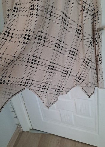 Bej Ekose Desenli Uzun Keten Tunik - Görsel 2