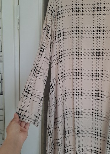 Bej Ekose Desenli Uzun Keten Tunik - Görsel 3