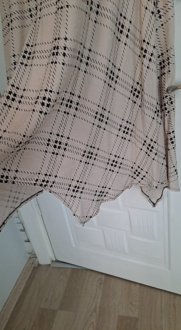 Bej Ekose Desenli Uzun Keten Tunik - Görsel 2