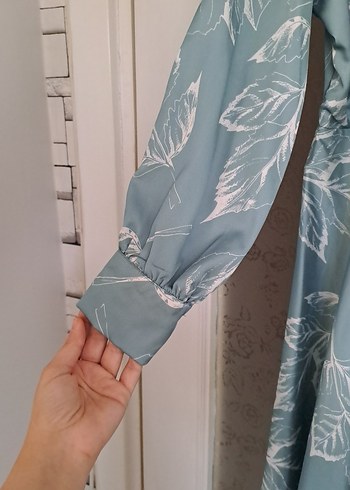 Bohem Tarzı V Yaka Uzun Turkuaz Elbise - Görsel 3