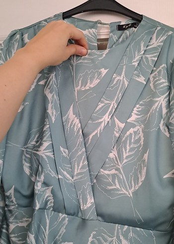 Bohem Tarzı V Yaka Uzun Turkuaz Elbise - Görsel 2