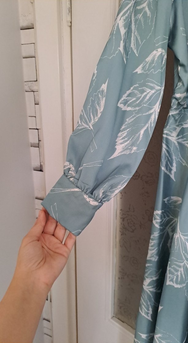 Bohem Tarzı V Yaka Uzun Turkuaz Elbise - Görsel 3