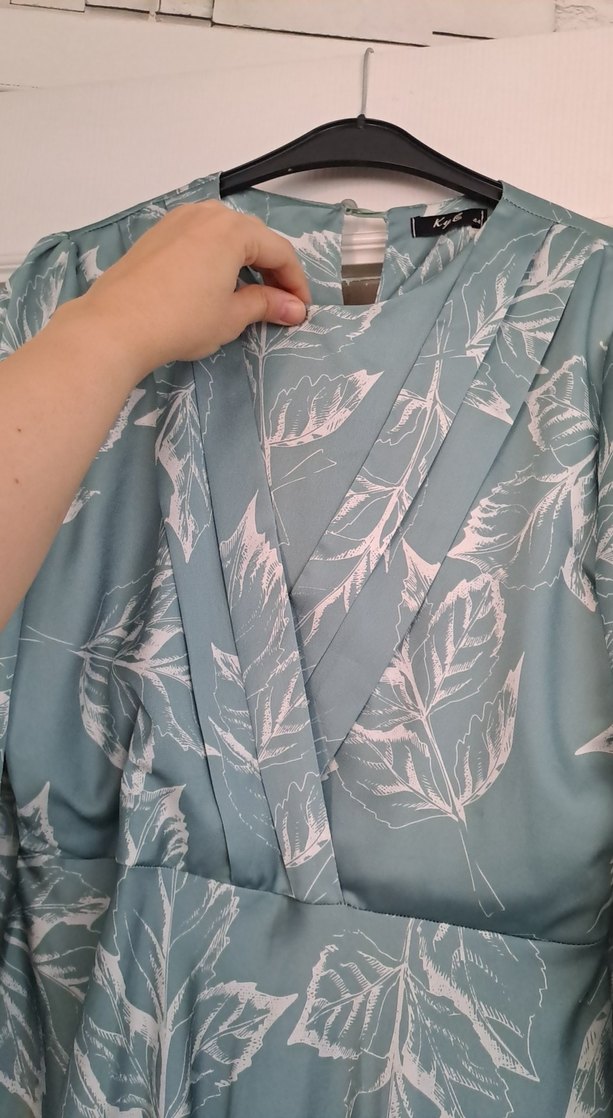 Bohem Tarzı V Yaka Uzun Turkuaz Elbise - Görsel 2