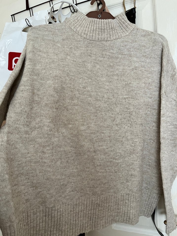 Bej Gri Örgü Kadın Sweatshirt - Görsel 2