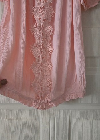 Pembe Nakışlı Bohem Keten Bluz - Görsel 7
