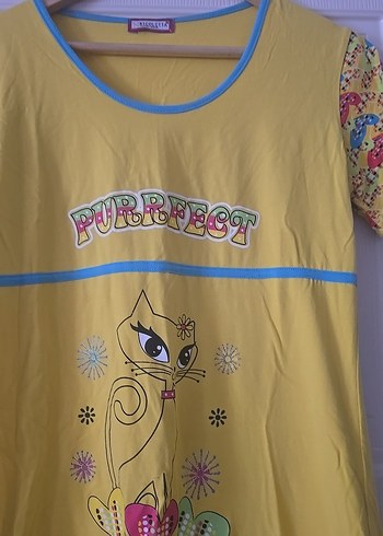 Sarı Baskılı Düğmeli ev içi gecelik - Görsel 6