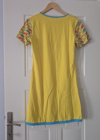 Sarı Baskılı Düğmeli ev içi gecelik - Görsel 7