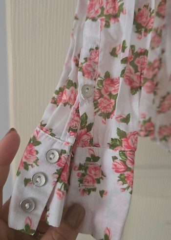 Dantel Detaylı Çiçek Desenli Pembe Kadın Gömlek - Görsel 6