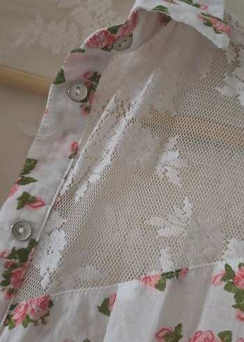 Dantel Detaylı Çiçek Desenli Pembe Kadın Gömlek - Görsel 9