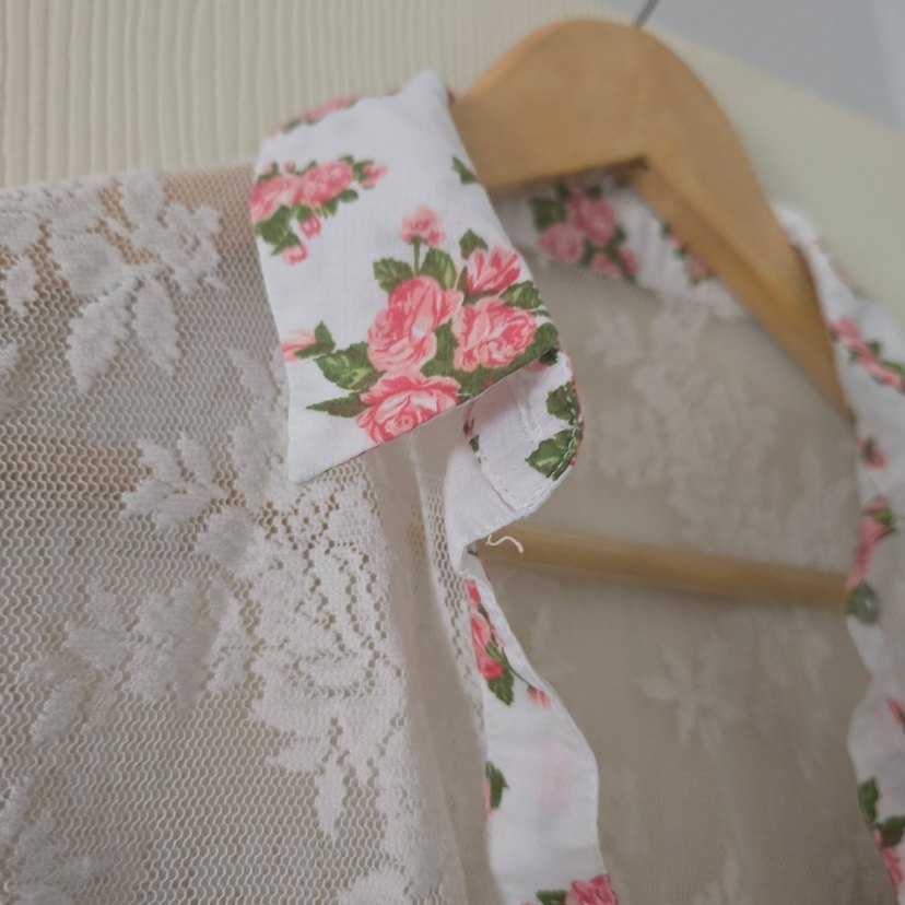 Dantel Detaylı Çiçek Desenli Pembe Kadın Gömlek - Görsel 5