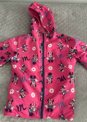 Kız Çocuk Pembe Minnie Baskılı Kapüşonlu Yağmurluk