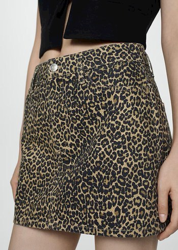 Mango MANGO Kahverengi Leopar Desenli Mini Etek