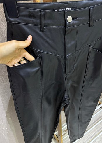 xs Beden siyah Renk Kadın Siyah Deri Midi Pantolon