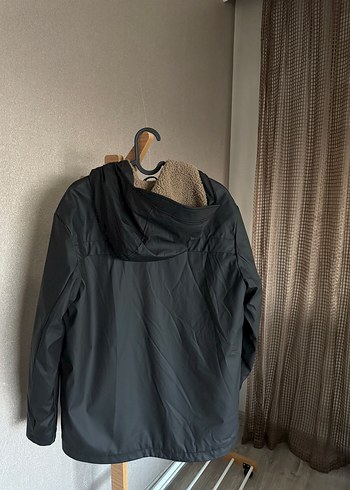 Erkek Siyah Kapüşonlu Fermuarlı içi polarlı yağmurluk - Görsel 8