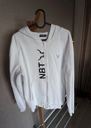 Beyaz Fermuarlı Kapüşonlu Sweatshirt - Görsel 2