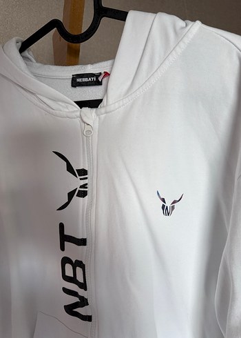 Beyaz Fermuarlı Kapüşonlu Sweatshirt - Görsel 3