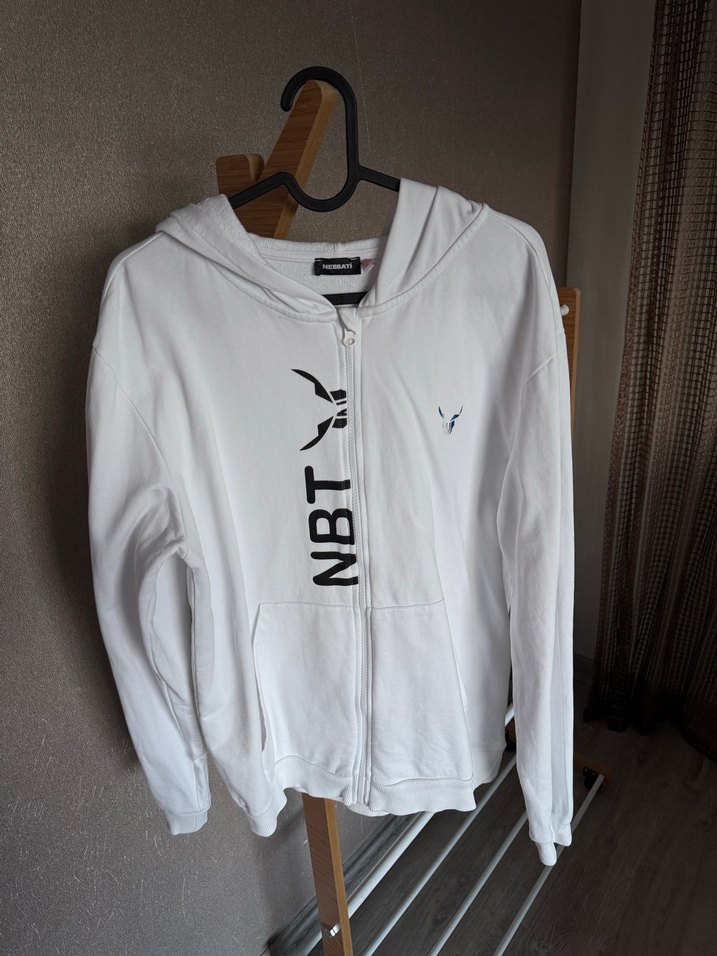 Beyaz Fermuarlı Kapüşonlu Sweatshirt - Görsel 2