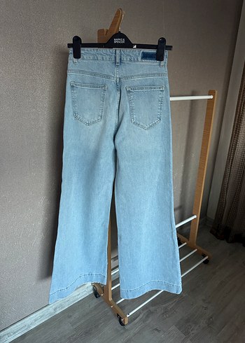 Düğmeli Mavi Bol Kesim Midi Kadın Kot Pantolon - Görsel 6