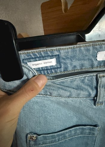 Düğmeli Mavi Bol Kesim Midi Kadın Kot Pantolon - Görsel 3