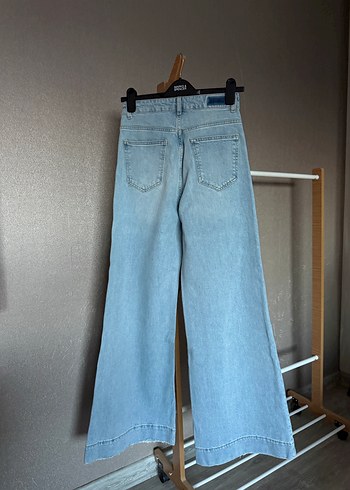 Düğmeli Mavi Bol Kesim Midi Kadın Kot Pantolon - Görsel 5