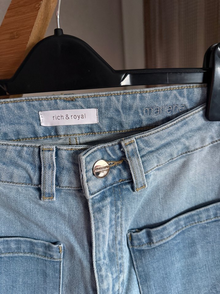 Düğmeli Mavi Bol Kesim Midi Kadın Kot Pantolon - Görsel 4