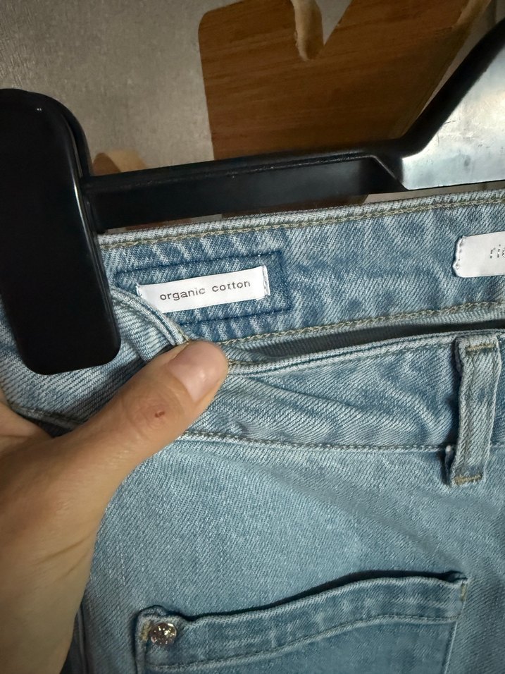 Düğmeli Mavi Bol Kesim Midi Kadın Kot Pantolon - Görsel 3