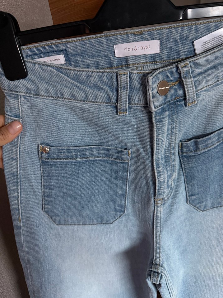 Düğmeli Mavi Bol Kesim Midi Kadın Kot Pantolon - Görsel 2