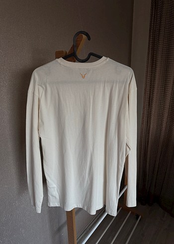 Beyaz Uzun Kollu Baskılı Pamuklu Tişört - Görsel 3