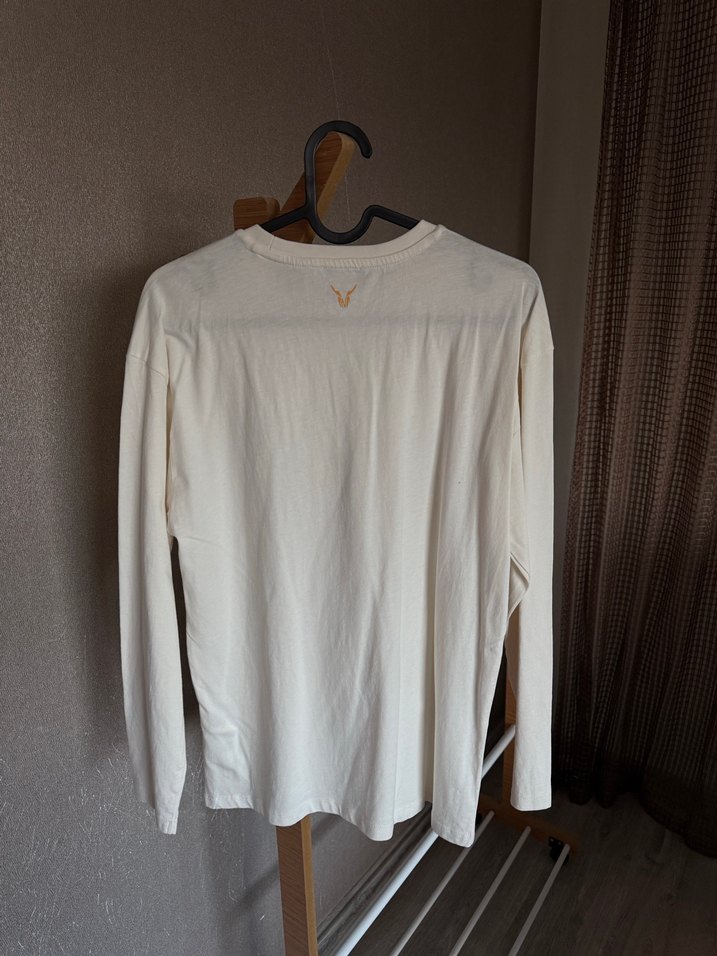 Beyaz Uzun Kollu Baskılı Pamuklu Tişört - Görsel 3