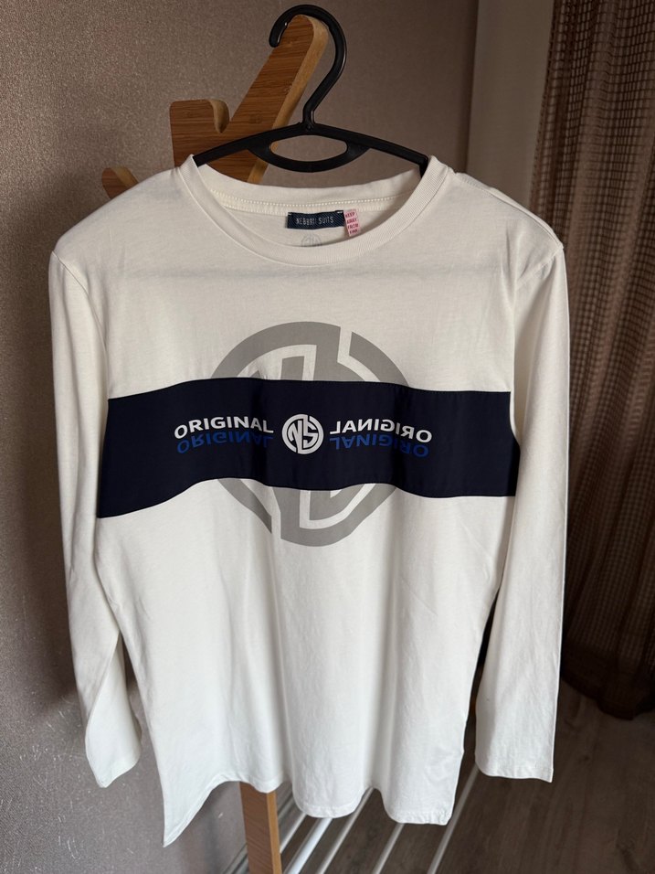 Erkek Beyaz Pamuklu Uzun Kollu Sweatshirt - Görsel 2